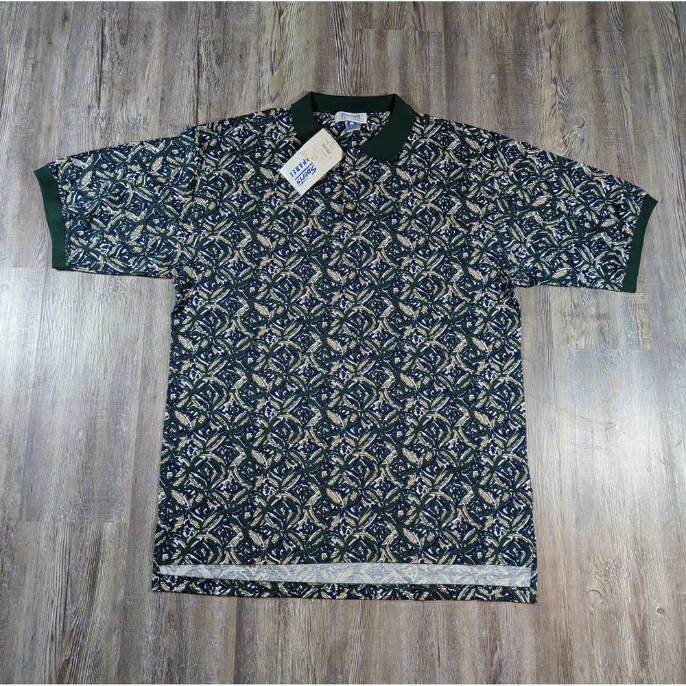 NOS Vintage Super Sports Golf Apparel Geometric Polo Shirt Green Men's XL NWT